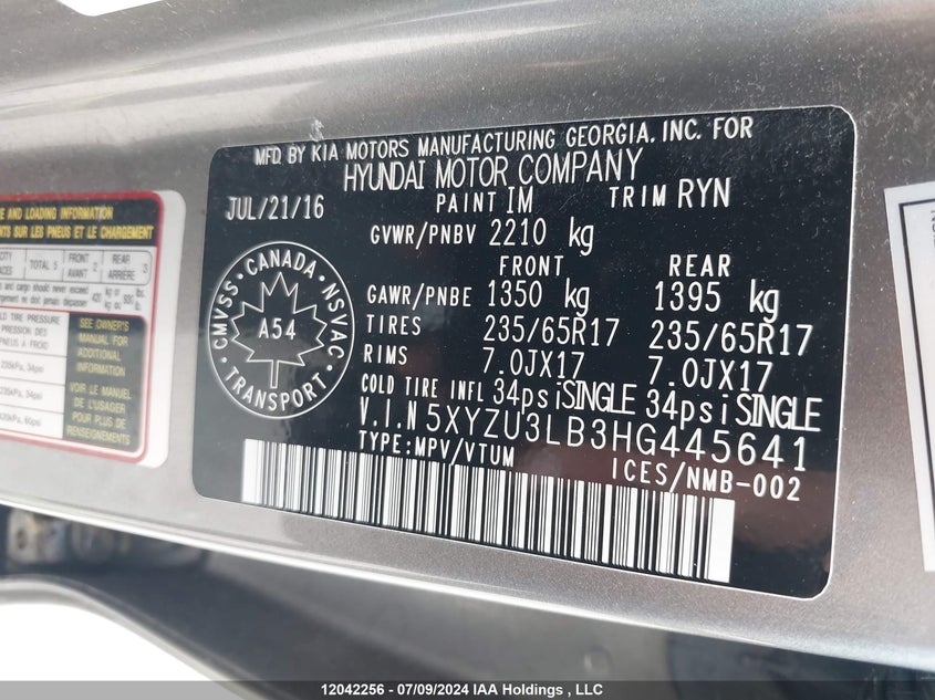 2017 Hyundai Santa Fe Sport VIN: 5XYZU3LB3HG445641 Lot: 12042256