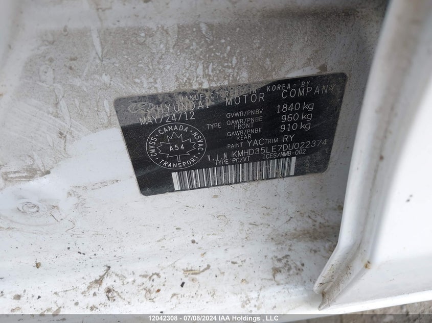 2013 Hyundai Elantra Gt VIN: KMHD35LE7DU022374 Lot: 12042308