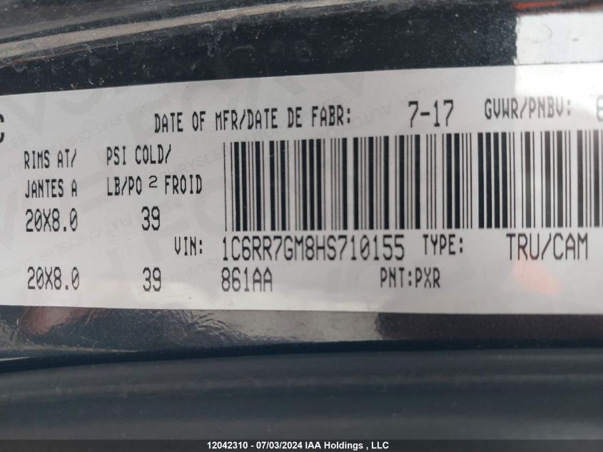 2017 Ram 1500 Slt VIN: 1C6RR7GM8HS710155 Lot: 12042310