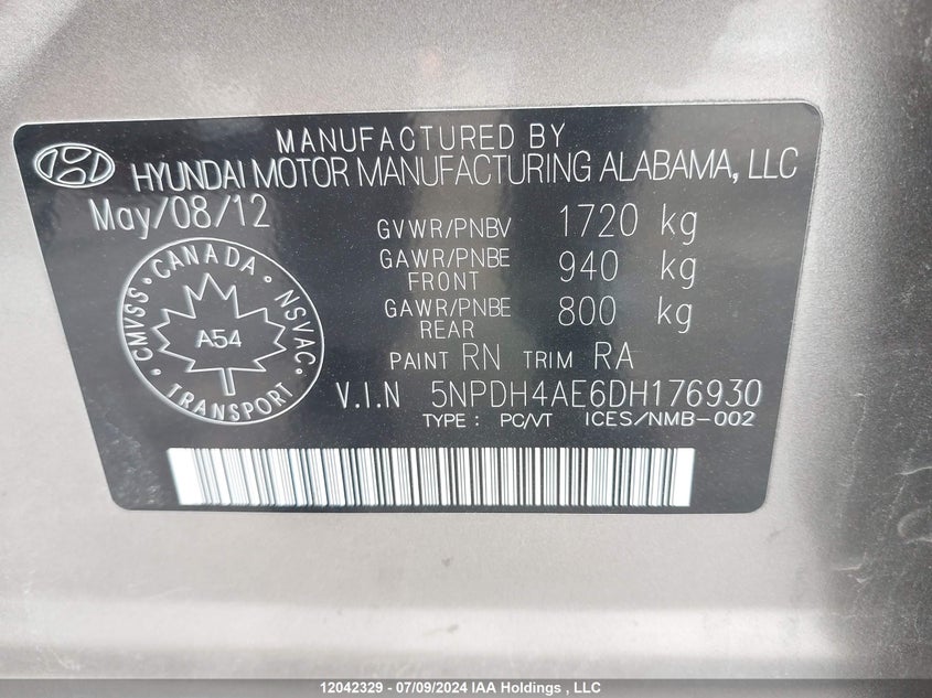 2013 Hyundai Elantra Gl VIN: 5NPDH4AE6DH176930 Lot: 12042329