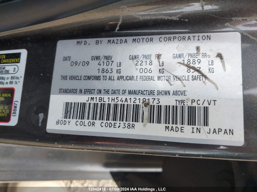2010 Mazda Mazda3 VIN: JM1BL1H54A1219173 Lot: 12042415