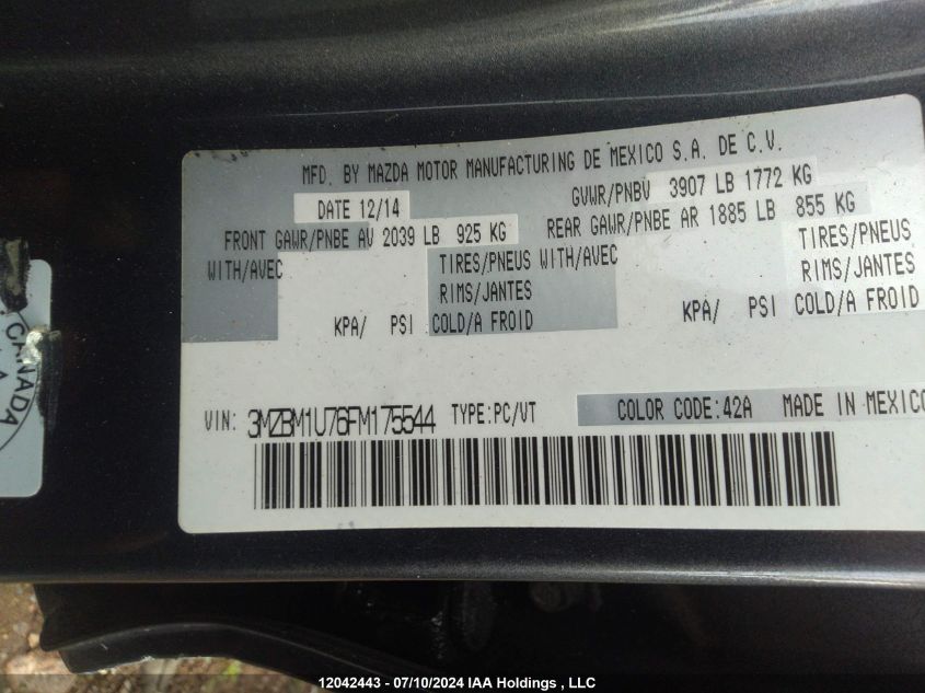 2015 Mazda 3 Sport VIN: 3MZBM1U76FM175544 Lot: 12042443