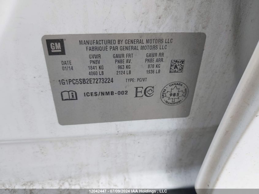 2014 Chevrolet Cruze VIN: 1G1PC5SB2E7273224 Lot: 12042447