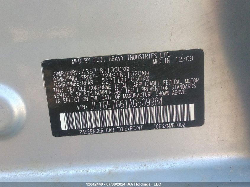 2010 Subaru Impreza Wrx Limited VIN: JF1GE7G61AG509984 Lot: 12042449