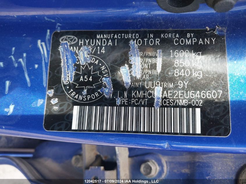 2014 Hyundai Accent Gls/Se VIN: KMHCU4AE2EU646607 Lot: 12042517
