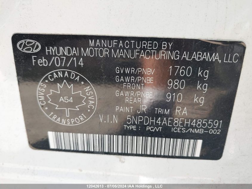 2014 Hyundai Elantra Se/Sport/Limited VIN: 5NPDH4AE8EH485591 Lot: 12042613