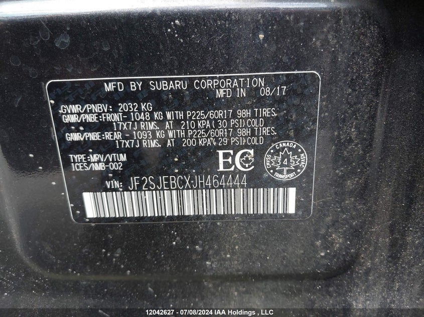 2018 Subaru Forester VIN: JF2SJEBCXJH464444 Lot: 12042627