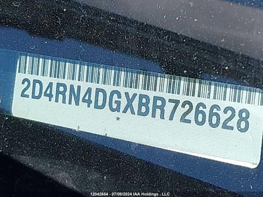 2011 Dodge Grand Caravan Se/Sxt VIN: 2D4RN4DGXBR726628 Lot: 12042654