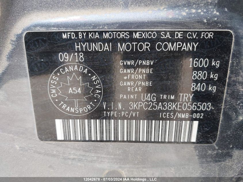 2019 Hyundai Accent Preferred VIN: 3KPC25A38KE056503 Lot: 12042678