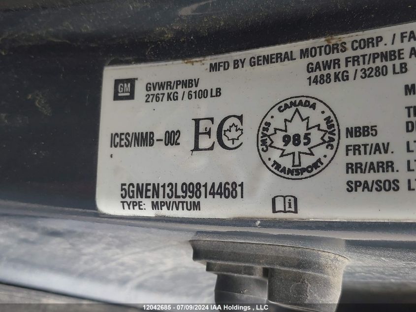 2009 Hummer H3 VIN: 5GNEN13L998144681 Lot: 12042685