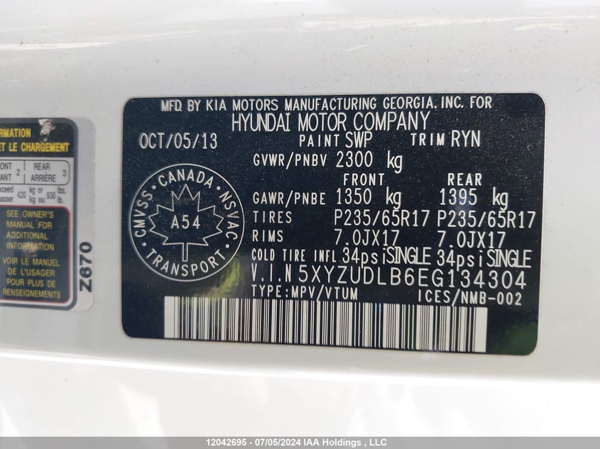 2014 Hyundai Santa Fe Sport VIN: 5XYZUDLB6EG134304 Lot: 12042695