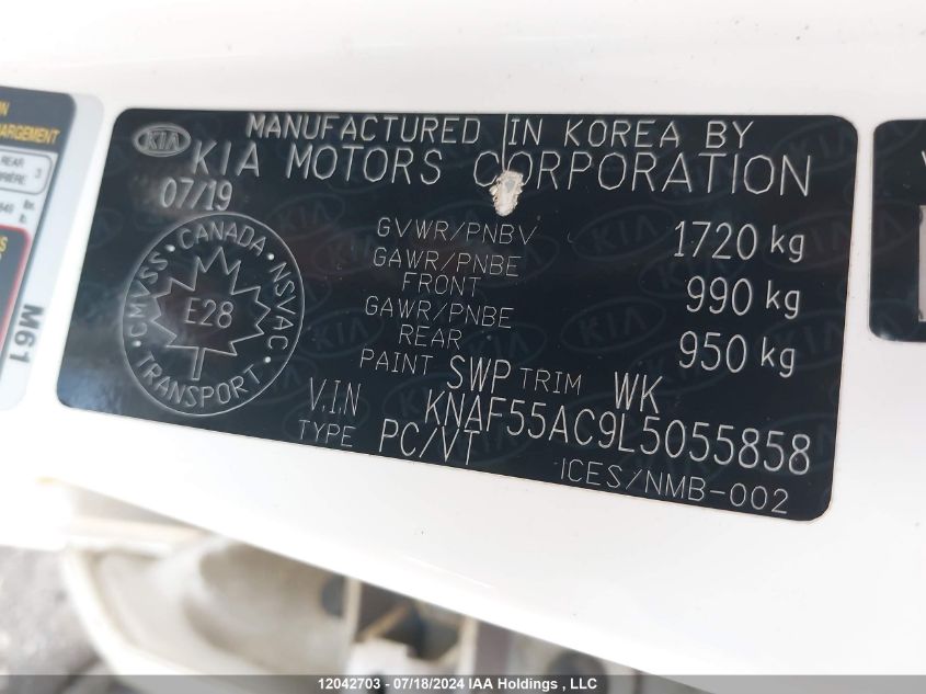 2020 Kia Forte Ex VIN: KNAF55AC9L5055858 Lot: 12042703