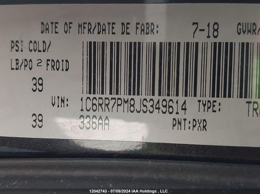 2018 Ram 1500 Longhorn VIN: 1C6RR7PM8JS349614 Lot: 12042743