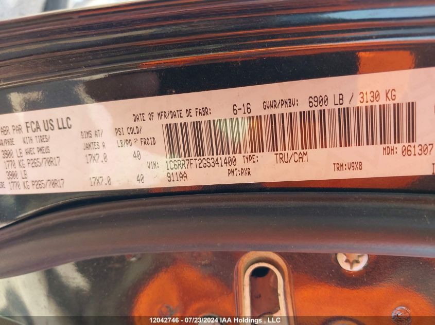 2016 Ram 1500 St VIN: 1C6RR7FT2GS341400 Lot: 12042746