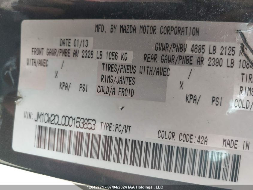 2013 Mazda 5 VIN: JM1CW2CL0D0153853 Lot: 12042771