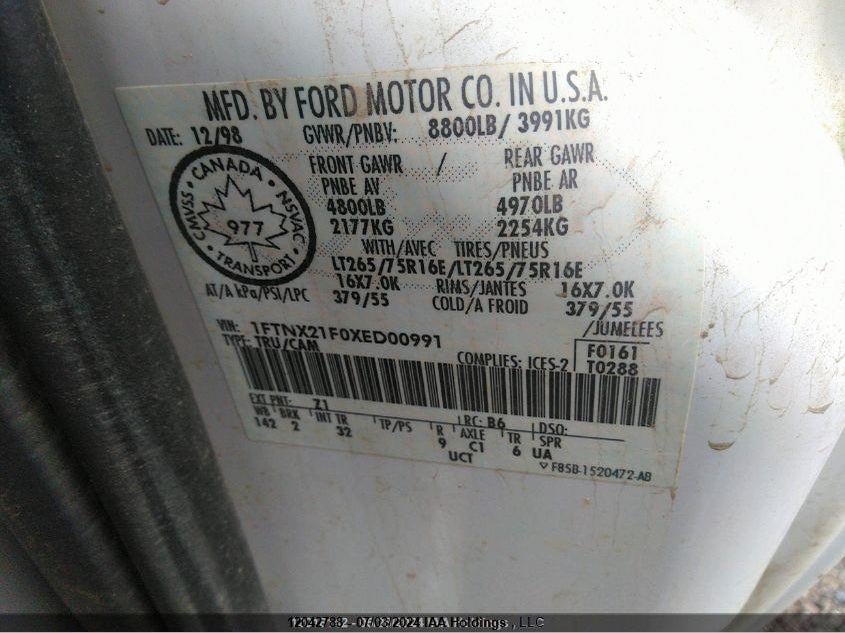 1999 Ford Super Duty F-250 VIN: 1FTNX21F0XED00991 Lot: 12042788