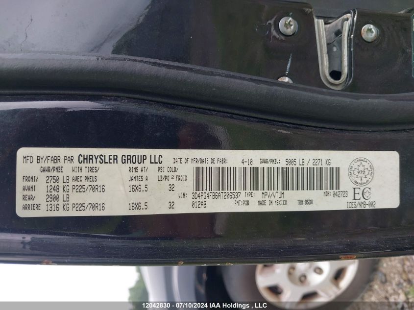 2010 Dodge Journey VIN: 3D4PG4FB6AT206537 Lot: 12042830