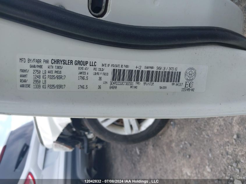 2012 Dodge Journey VIN: 3C4PDCCG3CT322331 Lot: 12042832