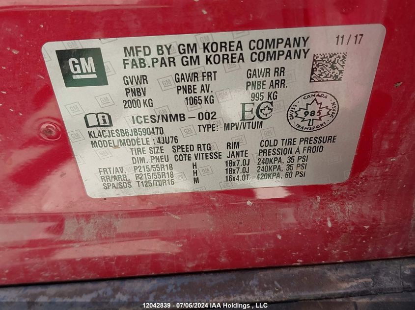 2018 Buick Encore VIN: KL4CJESB6JB590470 Lot: 12042839