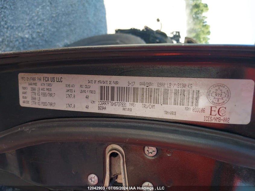 2017 Ram 1500 St VIN: 1C6RR7FT6HS737931 Lot: 12042903