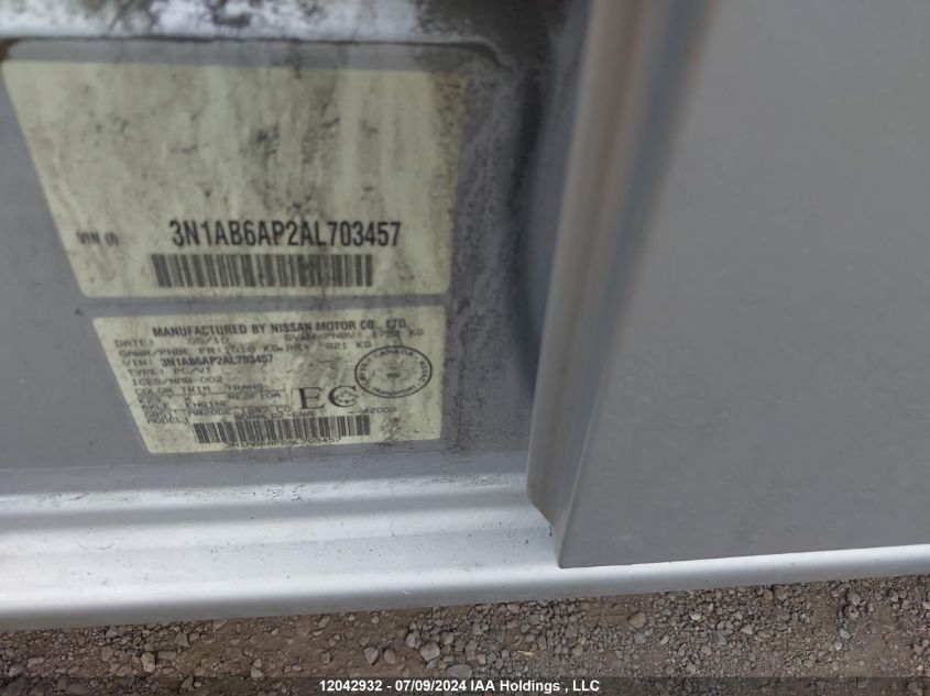 2010 Nissan Sentra 2.0 VIN: 3N1AB6AP2AL703457 Lot: 12042932