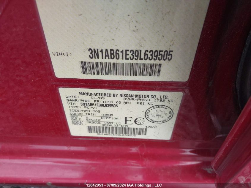 2009 Nissan Sentra 2.0 VIN: 3N1AB61E39L639505 Lot: 12042953