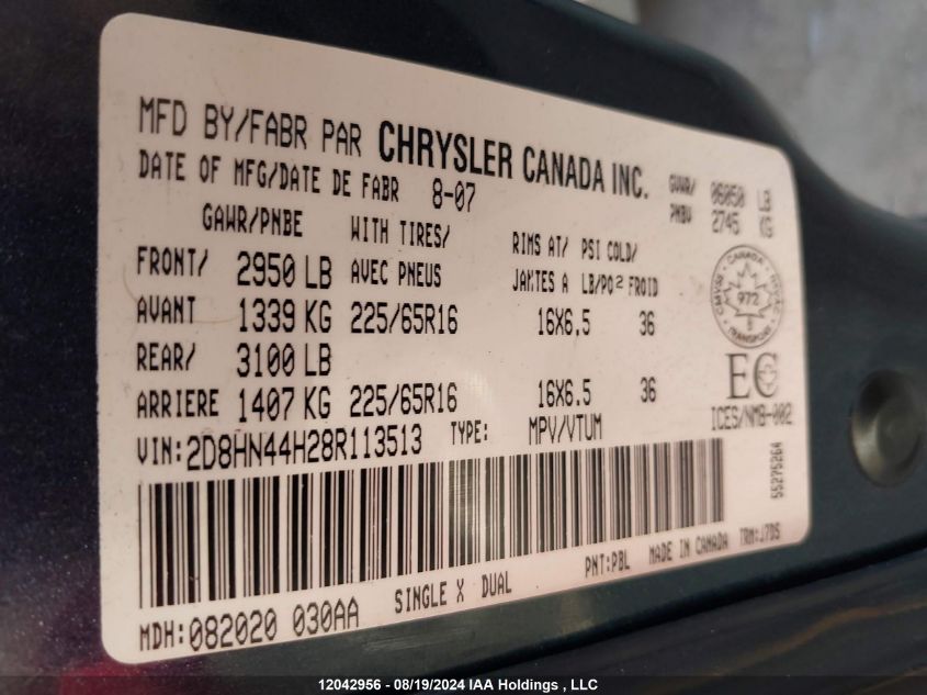 2008 Dodge Grand Caravan VIN: 2D8HN44H28R113513 Lot: 12042956