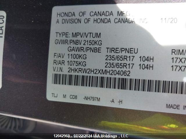 2021 Honda Cr-V VIN: 2HKRW2H2XMH204062 Lot: 12042960