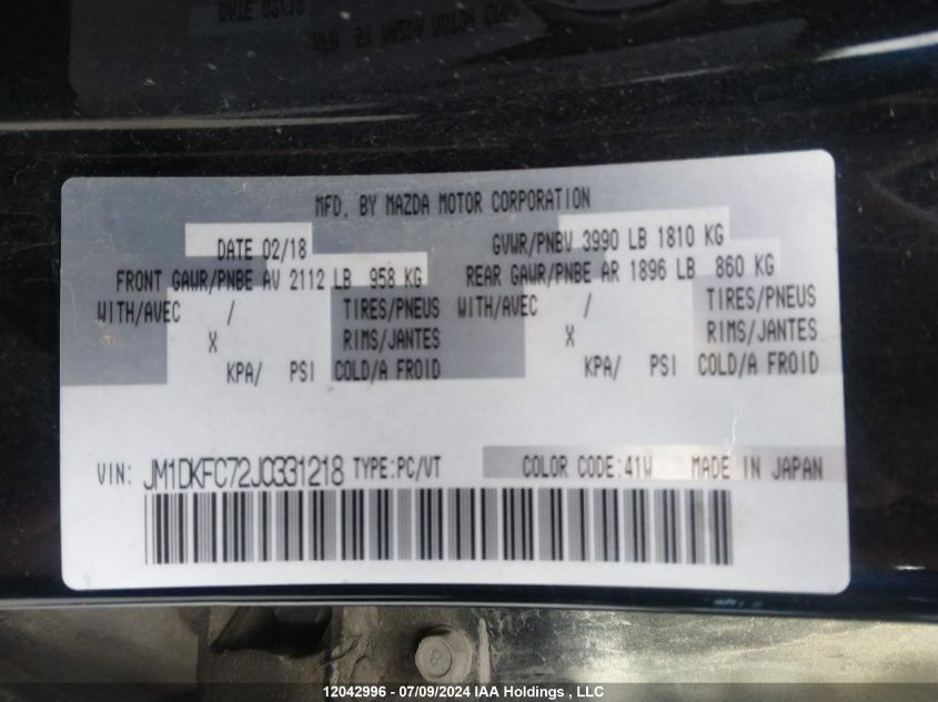 2018 Mazda Cx-3 VIN: JM1DKFC72J0331218 Lot: 12042996