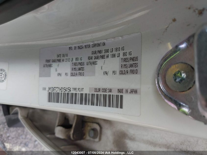 2017 Mazda Cx-3 VIN: JM1DKFC71H0154154 Lot: 12043007