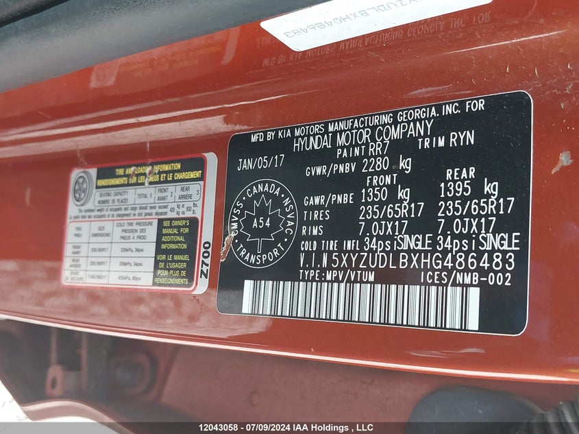 2017 Hyundai Santa Fe Sport 2.4 Luxury VIN: 5XYZUDLBXHG486483 Lot: 12043058