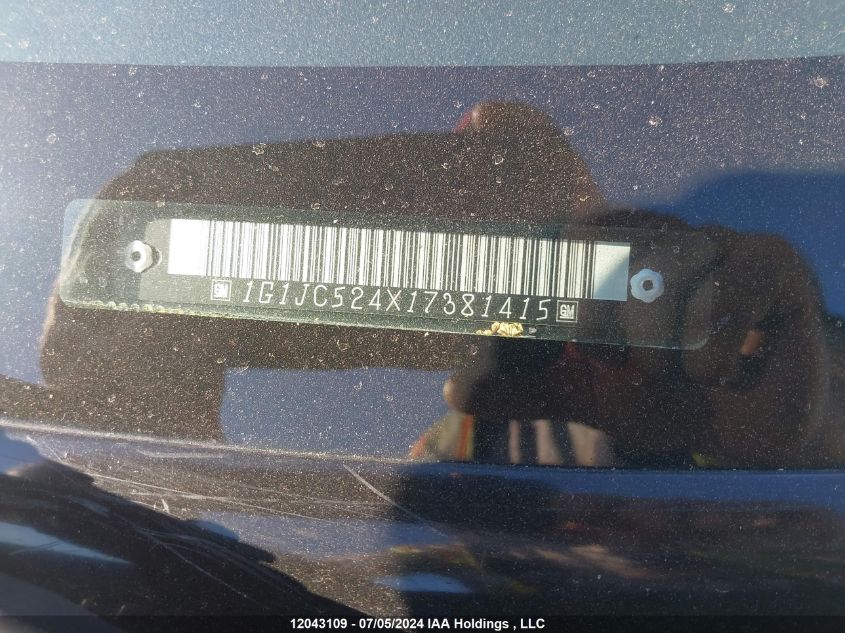 2001 Chevrolet Cavalier VIN: 1G1JC524X17381415 Lot: 12043109