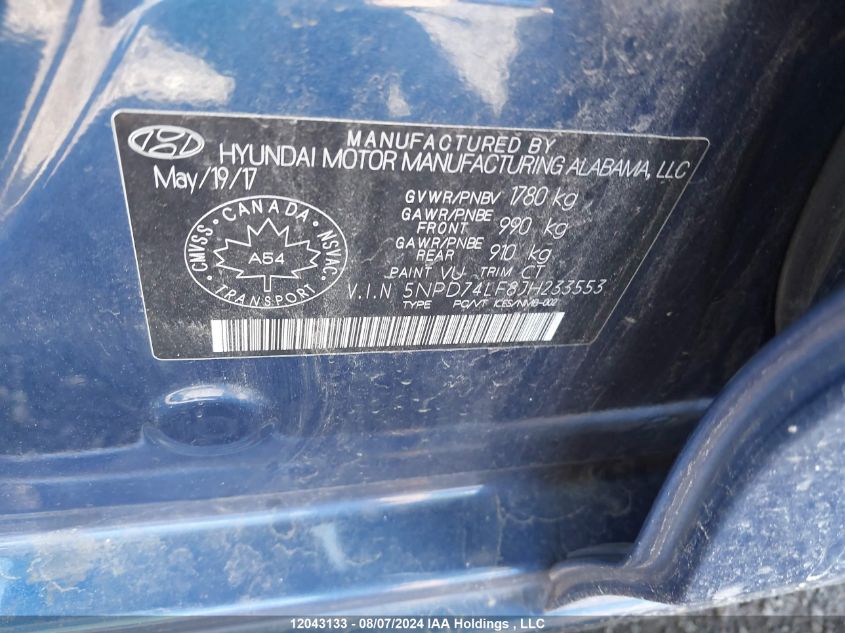 2018 Hyundai Elantra VIN: 5NPD74LF8JH233553 Lot: 12043133