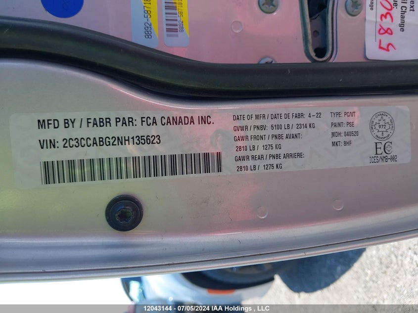 2022 Chrysler 300 S VIN: 2C3CCABG2NH135623 Lot: 12043144