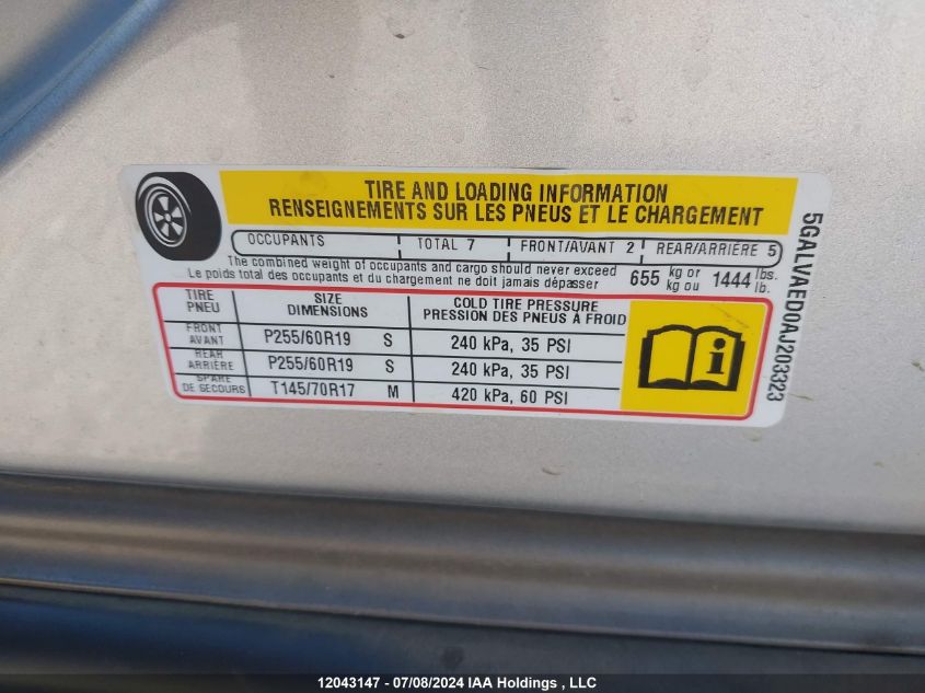 2010 Buick Enclave VIN: 5GALVAED0AJ203323 Lot: 12043147