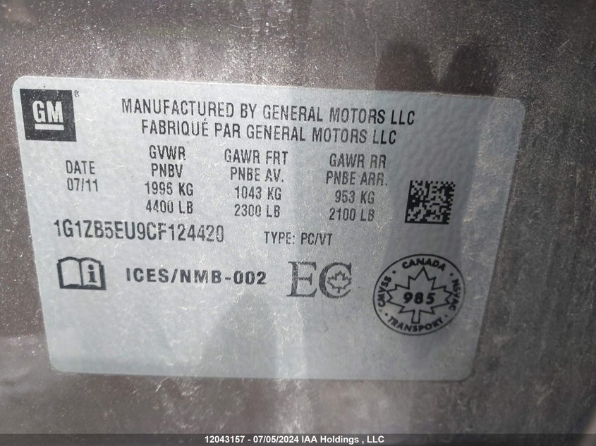 2012 Chevrolet Malibu VIN: 1G1ZB5EU9CF124420 Lot: 12043157