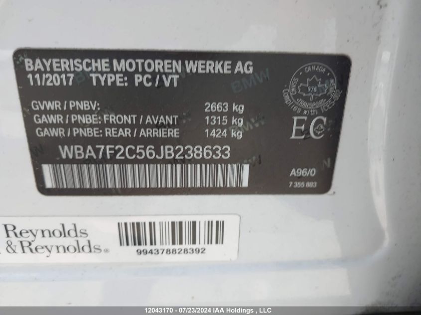 2018 BMW 7 Series VIN: WBA7F2C56JB238633 Lot: 12043170