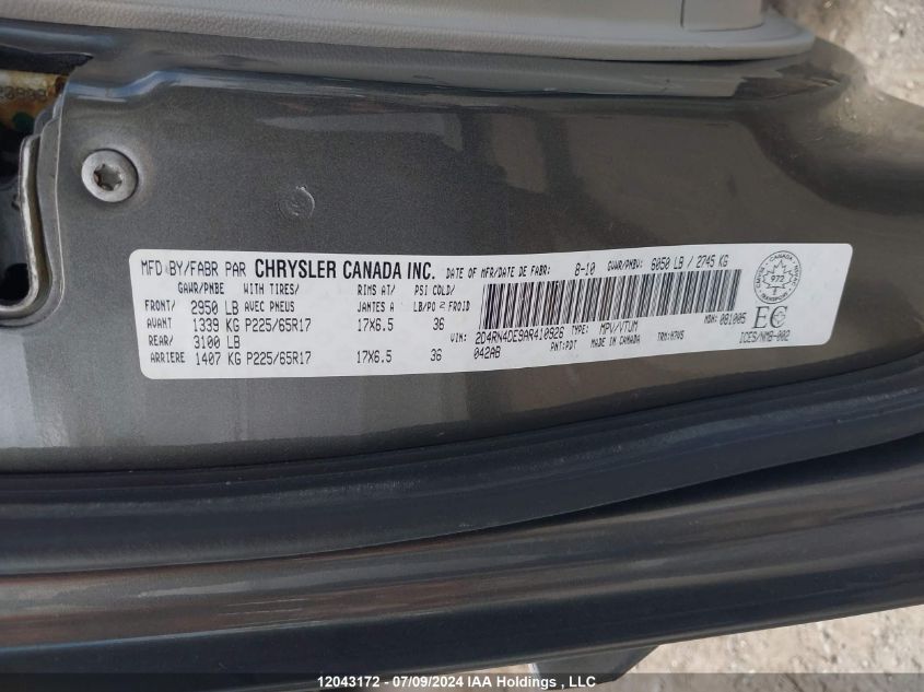 2010 Dodge Grand Caravan Se VIN: 2D4RN4DE9AR410926 Lot: 12043172