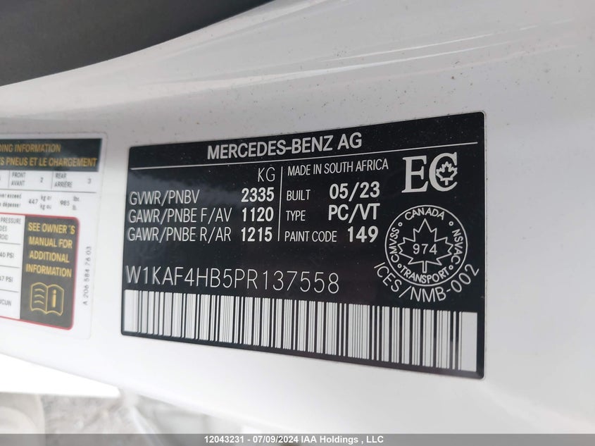 2023 Mercedes-Benz C 300 4Matic VIN: W1KAF4HB5PR137558 Lot: 12043231