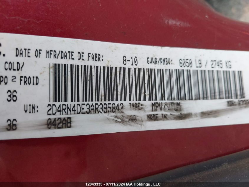 2010 Dodge Grand Caravan Se VIN: 2D4RN4DE3AR395842 Lot: 12043335