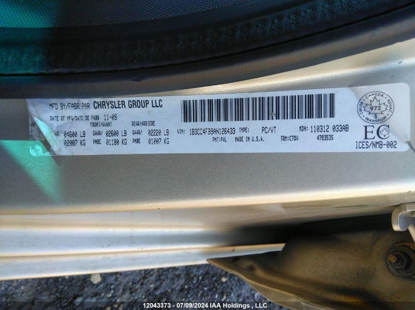 2010 Dodge Avenger Sxt VIN: 1B3CC4FB9AN126433 Lot: 12043373