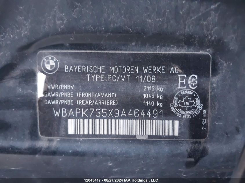 2009 BMW 328 Xi VIN: WBAPK735X9A464491 Lot: 12043417