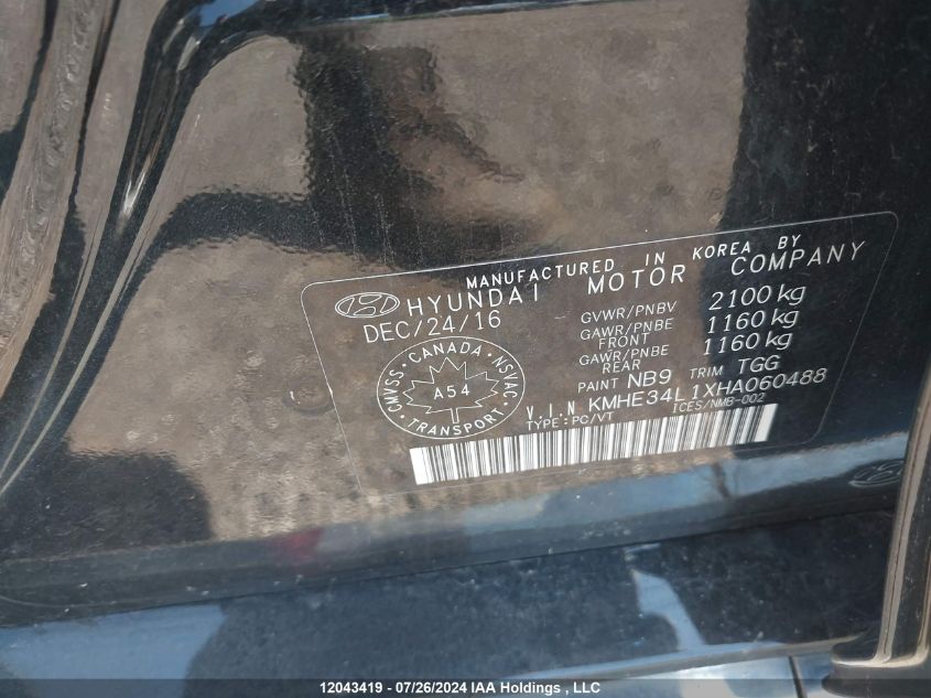 2017 Hyundai Sonata Hybrid/Limited VIN: KMHE34L1XHA060488 Lot: 12043419