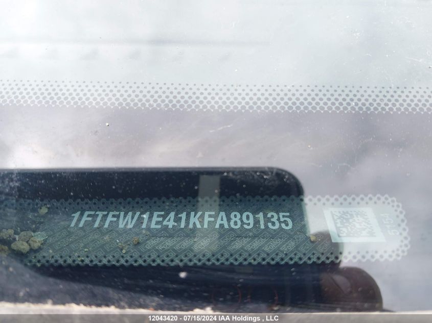 2019 Ford F150 Supercrew VIN: 1FTFW1E41KFA89135 Lot: 12043420