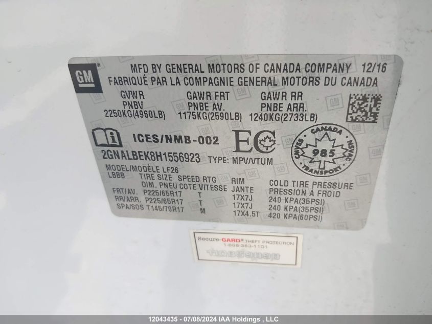 2017 Chevrolet Equinox Ls VIN: 2GNALBEK8H1556923 Lot: 12043435