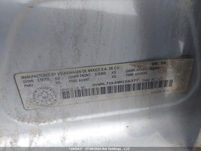 2009 Volkswagen Jetta Tdi VIN: 3VWRL71K49M156377 Lot: 12043437