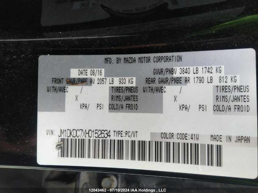 2017 Mazda Cx-3 Touring VIN: JM1DKDC7XH0152634 Lot: 12043462