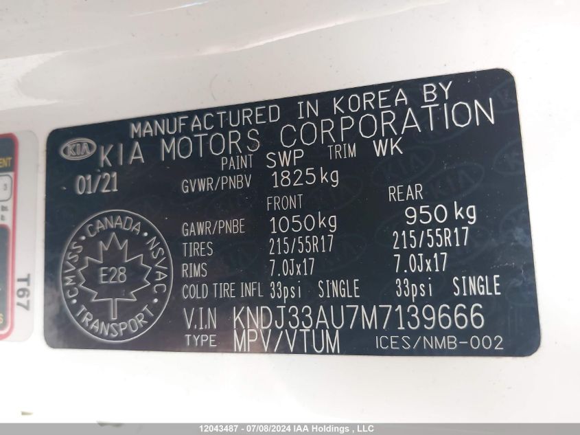 2021 Kia Soul Ex VIN: KNDJ33AU7M7139666 Lot: 12043487