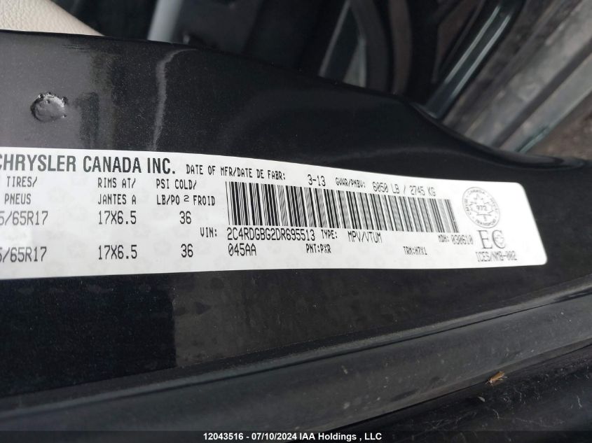 2013 Dodge Grand Caravan VIN: 2C4RDGBG2DR695513 Lot: 12043516