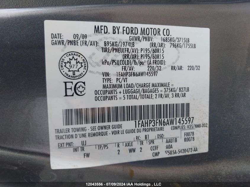 1FAHP3FN6AW145597 2010 Ford Focus